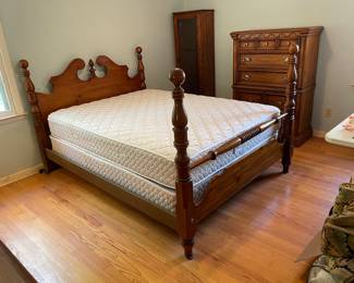 	#2		Bassett wood queen bed (headboard, footboard, side rails) with mattress and box spring	 $ 150.00 																							