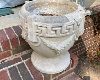 	#35		Pair of concrete planters with grapevine detail (16" dia x 17" H)	 $ 100.00 																							