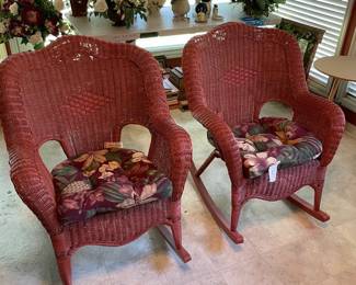 	#21		Pair of red wicker rocking chairs	 $ 125.00 																							