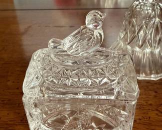 	#51		West Germany Hofbauer “Byrdes” 3 piece lot including square ring box with bird lid, egg box with bird lid, and bird bell (as is).	 $ 20.00 																							