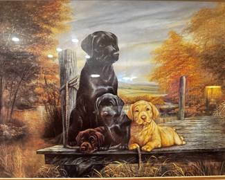 	#87	RA	Framed print, black lab with puppies, professionally framed and double matted (22.5 x 18.5)	 $ 20.00 																							