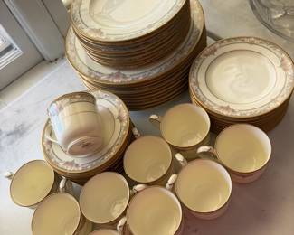 	#41		Noritake “Barrymore” bone china set, 52 pieces. Service for 10 including dinner plates, salad plates, bread/butter plates, cups and saucers. Includes salt and pepper set.	 $ 185.00 																							