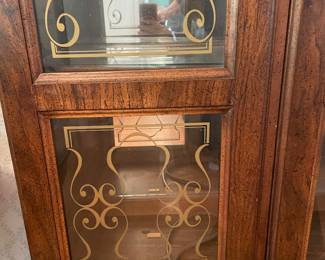 	#4		China cabinet, (2) glass doors, (2) lower doors, (3) shelves, mirrored back (61.5 x 17.5 x 83)	 $ 100.00 																							
