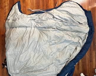 	#90	RA	REI down mummy sleeping bag with storage bag, navy (88" long, as-is repair on back seam)	 $ 50.00 																							