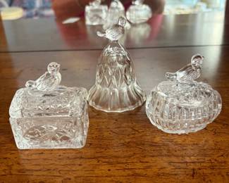 	#51		West Germany Hofbauer “Byrdes” 3 piece lot including square ring box with bird lid, egg box with bird lid, and bird bell (as is).	 $ 20.00 																							