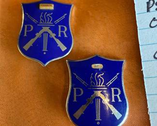 	#82	KW	WWII 1940s National Society Pershing Rifles officer ROTC enamel blue lapel pins (pair)	 $ 50.00 																							
