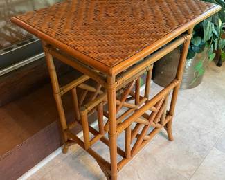 	#24		Bamboo/rattan side table with magazine rack (21 x 17 x 27)	 $ 50.00 																							