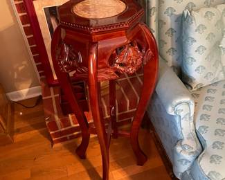 	#11		Carved rosewood octagonal fern stand with marble insert (14 x 14 x 36.5)	 $ 125.00 																							