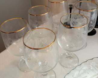#57		Queens Lace floral embossed water glasses, set of 6, 6.75"	 $ 25.00 