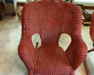 	#21		Pair of red wicker rocking chairs	 $ 125.00 																							