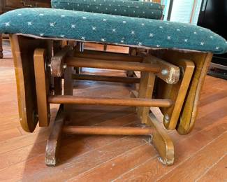 	#5		Wood nursery rocker/glider with green upholstery and footrest (as-is finish)	 $ 65.00 																							