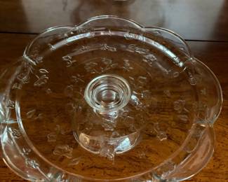 	#54		MCM Anchor Hocking cake stand pedestal “Savannah” with clear dome lid. 11" H x 12".	 $ 32.00 																							