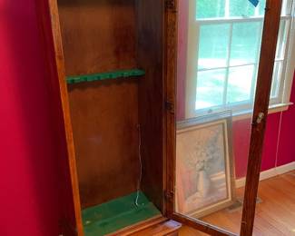 	#34		Antique gun cabinet with glass door, drawer, and keys (approx. 22–44 x 17.5 x 31)	 $ 200.00 																							