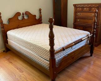 	#2		Bassett wood queen bed (headboard, footboard, side rails) with mattress and box spring	 $ 150.00 																							