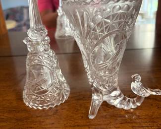 	#48		West Germany Hofbauer “Byrdes” 2 piece lot including horn of plenty vase (6" x 4") and large bell (7" x 3.5").	 $ 38.00 																							