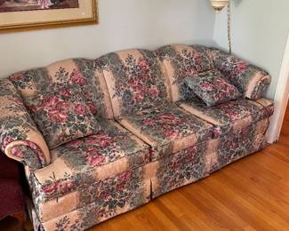 	#25		7 ft sofa with green/maroon/cream floral upholstery	 $ 60.00 																							