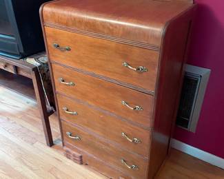 	#31		Art Deco waterfall dresser, (4) drawers (28 x 16.5 x 48)	 $ 150.00 																							