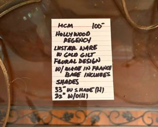 	#100		Hollywood Regency Pair of Lamps w/luster ware gold gilt floarl design. made in france. 33"	 $ 100.00 																							\