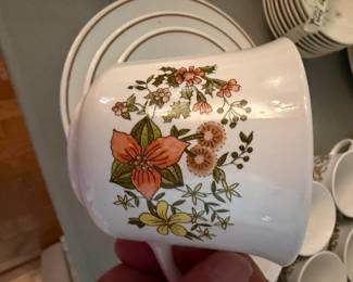 	#37		Corning Corelle “Indian Summer” dish set, incomplete. 23 pieces total including 5 dinner plates, 4 salad plates, 5 saucers, and 8 coffee cups.	 $ 45.00 																							