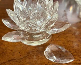 	#46		Godinger by Shannon crystal Ireland candle holders, 3 piece set “Lotus”. Includes 1 large (9" W x 4.75" H) and 2 small (5" W x 3" H). Heavy.	 $ 40.00 																							