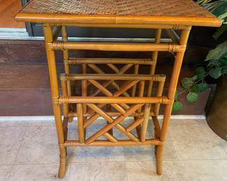 	#24		Bamboo/rattan side table with magazine rack (21 x 17 x 27)	 $ 50.00 																							