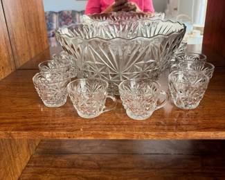 	#59		MCM Anchor Hocking punch bowl set with bowl, 8 cups, and ladle	 $ 30.00 																							