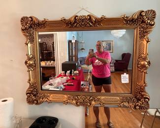 	#45		MCM Hollywood Regency baroque revival wall mirror (Syroco), faux gilt plastic. 46 x 33.	 $ 125.00 																							