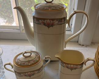 	#42		Noritake “Barrymore” china coffee pot with cream and sugar with lid.	 $ 65.00 																							