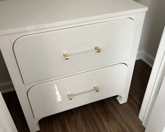 Pair of white matching end tables with gold pools $100 for set 