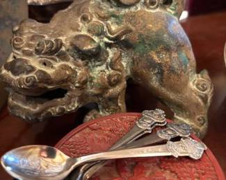 Iron Foo Dog + Rolex Souvenir Spoons