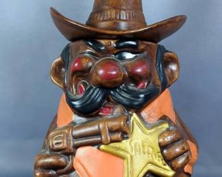 Vintage "Winking Sheriff" Ceramic Cookie Jar, Approx 13.5" x 8.5" 