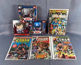 Conan The Barbarian Comics, Qty 3, DC World’s Greatest Super-Heroes No. 6 Comic And 3D Deco Lights Of Thor, Captain America And Han Solo 