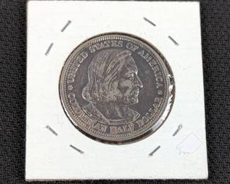 1861 USA Liberty Seated Silver Half Dime And 1893 Commemorative USA Columbian Silver Half Dollar