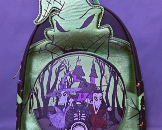 Disney Loungefly The Nightmare Before Christmas Oogie Boogie Metallic Mini Backpack, Also Features Image Of Lock, Shock, And Barrel, New 