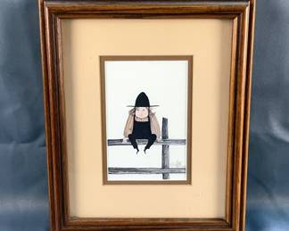 P. Buckley Moss (American 1933-2024) Limited Edition Print Of Amish Boy, Signed And Numbered 471/2000, Framed And Matted, 9.75” x 12” 