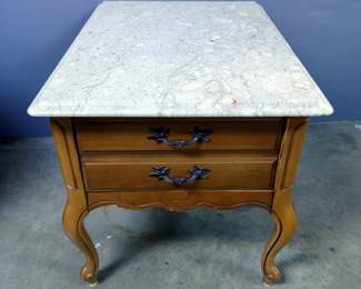 Bassett Furniture Single Drawer Side Table With Marble Top and Cabriole Legs, Approx 23" x 22.5" x 30"