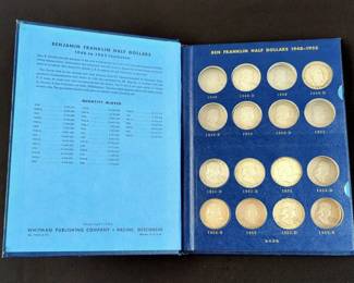 Franklin Half Dollars, Qty 27, And 1946 Booker T. Washington Silver Half Dollar, In Collectors Book 