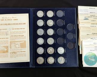 Danbury Mint "Men In Space" Sterling Silver Coins, Includes 14 Coins In Collectors Book
