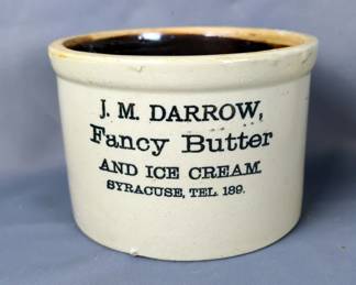 J.M. Darrow Fancy Butter Stoneware Crock, 5" x 7.5"