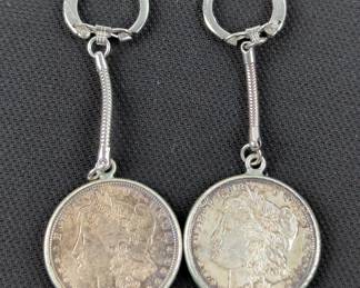 Morgan Silver Dollars, Qty 6, Includes 1883O, 1884O, 1889, 1889O, Qty 2, And 1898, 2 Are In Keychains