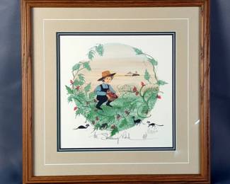  P. Buckley Moss (American 1933-2024) "The Strawberry Patch" Signed And Numbered Print, 284/1000, Framed And Triple Matted, 13.5" x 13.5"
