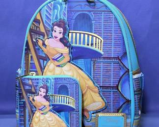 Disney Loungefly Beauty And The Beast's Belle In Library Mini Backpack And Matching Wallet, Belle Climbs The Ladder Of The Backpack, Both New 