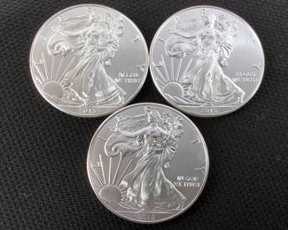 2015 American Eagle $1 Silver Coins, Qty 3, Each Is 1 oz .9999 Fine Silver