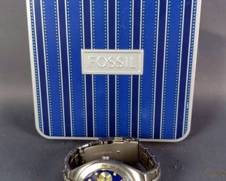 Fossil Blue Stainless Steel 100m Water Resistant Watch, With Tin 