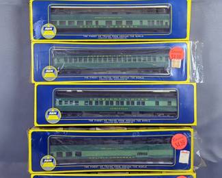 AHM Rivarrossi HO Scale Model Trains Including 1920 Pullman Car, Observation Car, 1920 Coach & Diner Car And 0-8-0 Switcher, Qty 6, All In Original Boxes