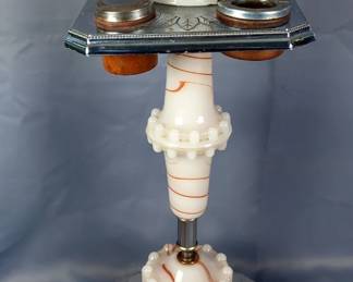 Vintage Art Deco Electric Chrome And Glass Smoking Stand With Accessories, Approx 28" x 11" 