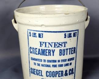 Siegel Cooper & Co Stoneware Crock With Handle, Approx 7" x 7" 