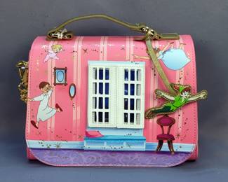Disney Loungefly Peter Pan 70th Anniversary 'You Can Fly' Crossbody Purse And Matching Wallet, On The Purse The Windows Open To Reveal The Night Sky And Peter Pan 'Flies', Both New