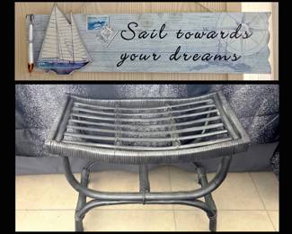 Sail Towards Your Dreams Sign and Faux Rattan Luggage Stand