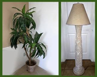 Faux Palm Tree and Attractive Floor Lamp